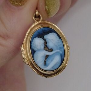 Elegant Gold and Blue Cameo Pendant